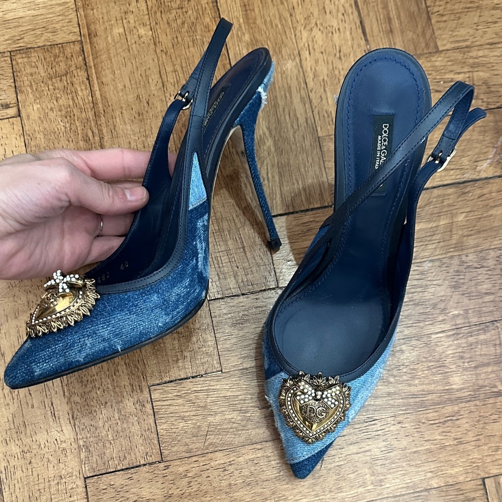 Dolce & Gabbana Denim Embellished Slingback Heels